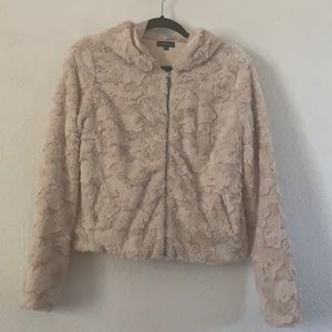 ✨Faux fur zip up jacket honeybum with hood teddy jacket white